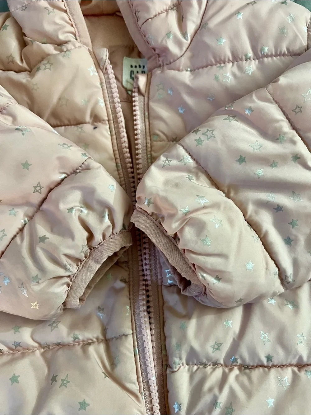 GAP Pink Star-Print Puffer Jacket with Hood 12-18m